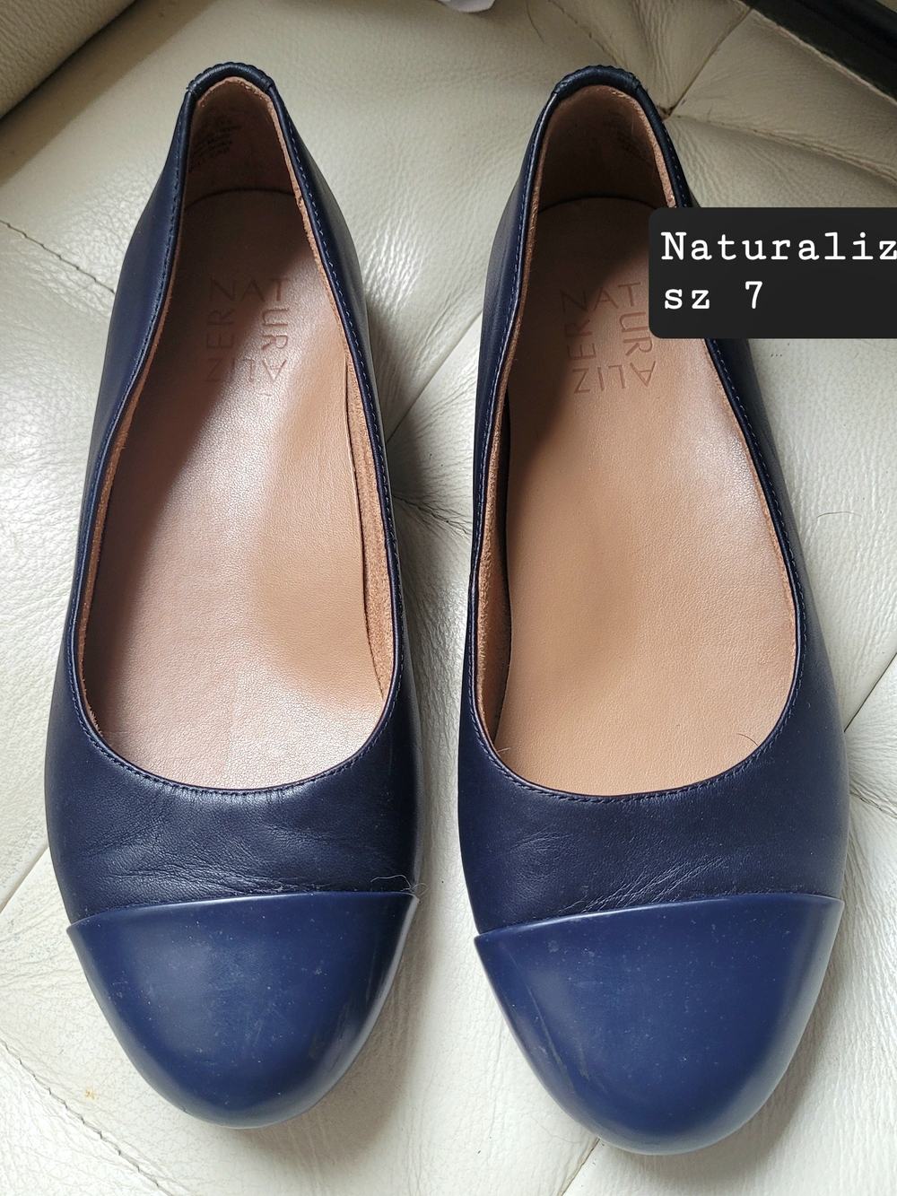 Naturalizer Navy Leather Cap-Toe Ballet Flats